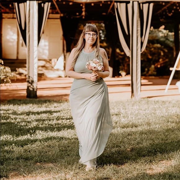 David’s Bridal long mesh dress with illusion halter neckline - Picture 3 of 3